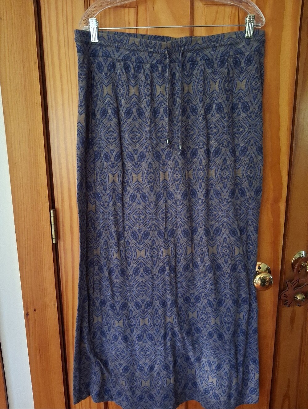 Eddie Bauer 100% Cotton Knit Elastic Waist Maxi Skirt Blue/beige L NWOT